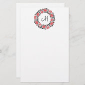 クロスステッチレッドローズサークルモノグラムイニシャル 便箋 (正面/裏面)