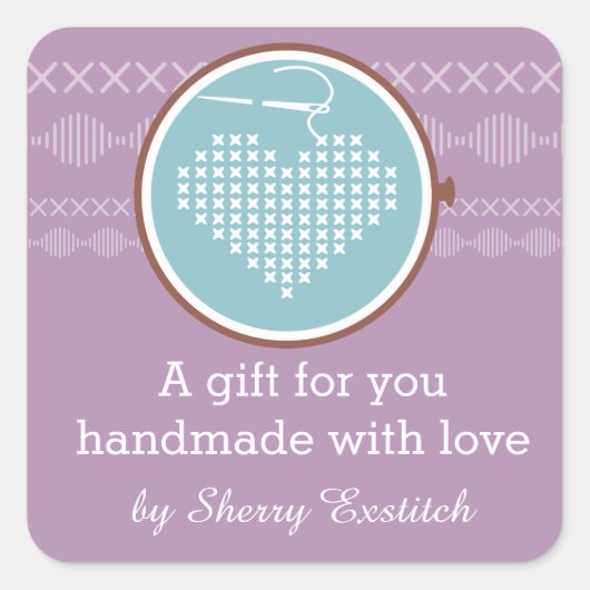 クロスステッチ刺繍フープハート針糸 スクエアシール (正面)