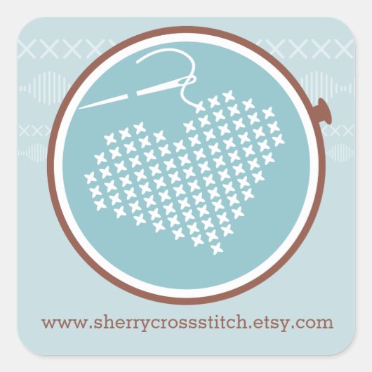 クロスステッチ刺繍フープハート針糸 スクエアシール (正面)