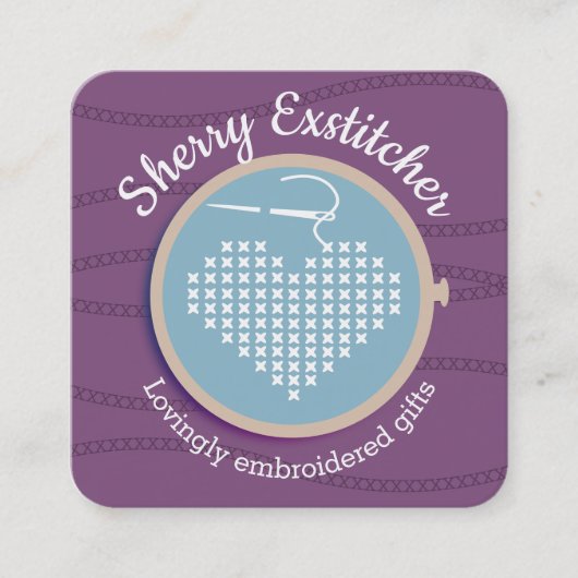 クロスステッチ刺繍フープハート針糸 スクエア名刺 (正面)