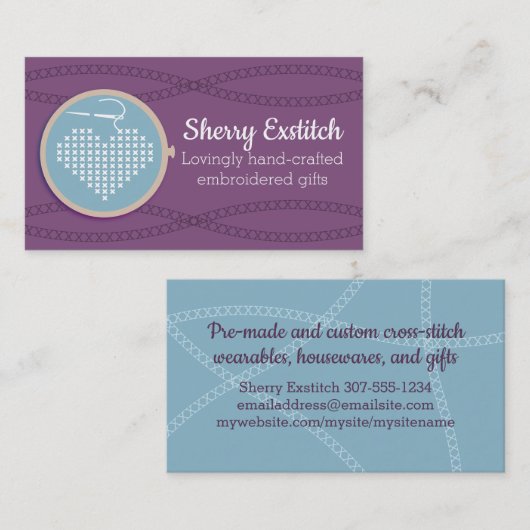 クロスステッチ刺繍フープハート針糸 名刺 (正面/裏面)