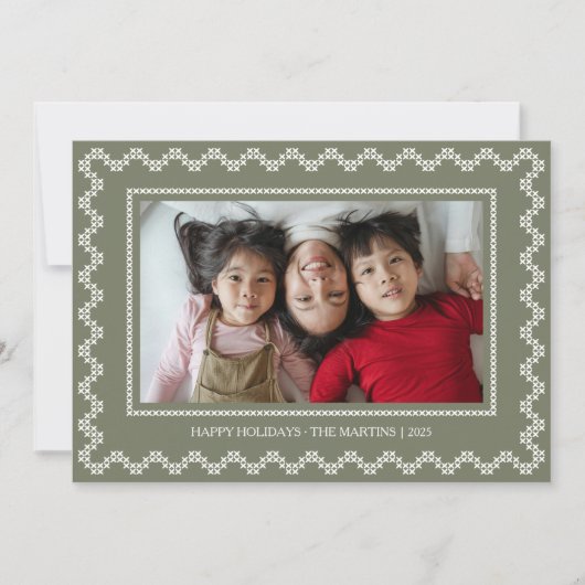 クロスステッチ枠ハッピーホリデーズクリスマスカード シーズンカード (正面)