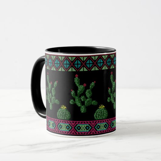クロスステッチ部族刺繍 メキシカ マグカップ (正面左)