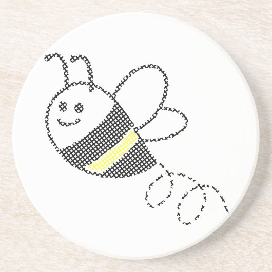 クロスステッチ パターン 印刷 かわいい 蜜蜂 コースター (正面)