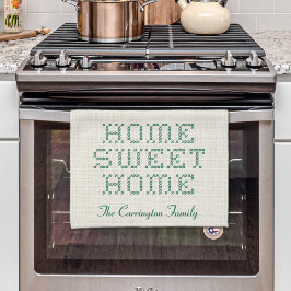 クロスステッ素朴チフェイクホームスイートホームグリーン キッチンタオル