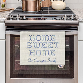 クロスステッ素朴チフェイクホームスイートホームブルー キッチンタオル