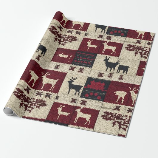 クロスステッ素朴チ・パッチワーク | フォークホリデーモチーフ ラッピングペーパー (アンロールド)