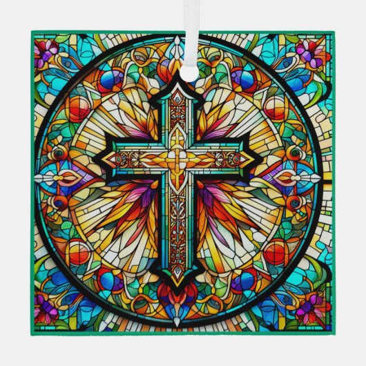 クロスステンドグラスオーナメントサンキャッチャー ガラスオーナメント (裏面)