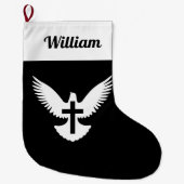 クロススモールクリスマスストッキングで鳩 ラージクリスマスストッキング (正面)