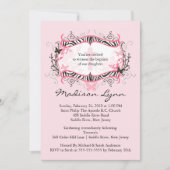 クロスゼブラフレームベビーガールバプテスマイン 招待状 (正面)