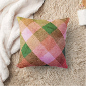 クロスダイヤモンドプレイドグリーンピンク クッション (ブランケット)