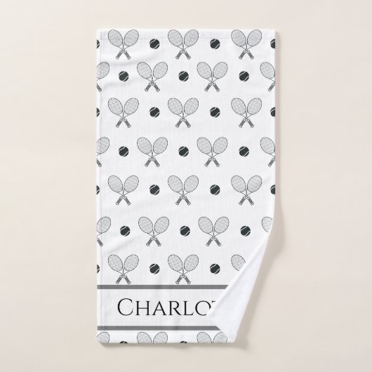 クロステニスラケットとボールパターンシンプル ハンドタオル (ハンドタオル)
