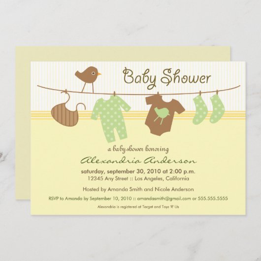 クロステ男女兼用ラインベビーシャワー招待状 招待状 (正面/裏面)