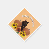 クロストポーズカボチャのハロウィン付き黒猫 スタンダードカクテルナプキン (角)