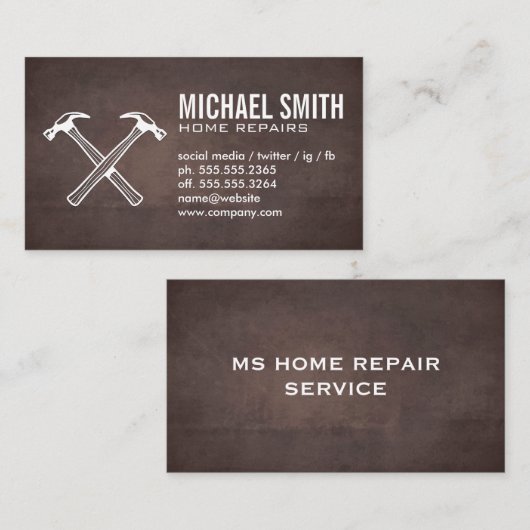 クロスハンマーのアイコン | 茶色のテクスチャ背景 名刺 (正面/裏面)