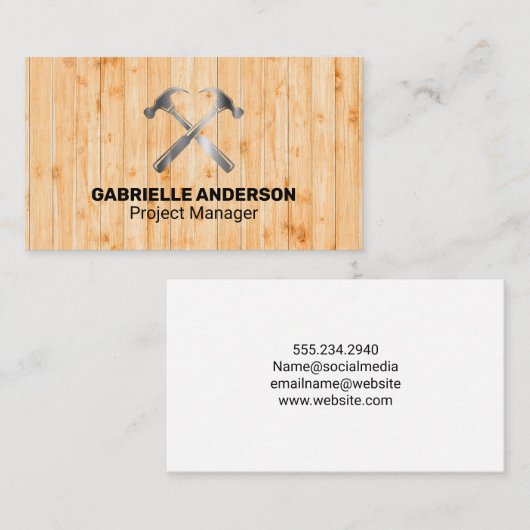 クロスハンマーのロゴ | 木製フェンス | 請負人 名刺 (正面/裏面)