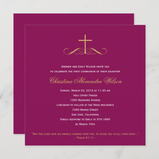 クロスバプエレガントティスマ/《キリスト教》洗礼式や命名式/第1のコミュニオン 招待状 (正面/裏面)