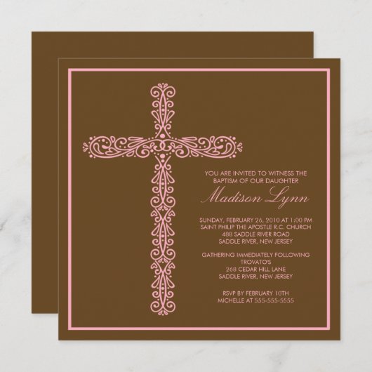 クロスバプティスマ《キリスト教》洗礼式や命名式ガールバプティスマの誘い 招待状 (正面/裏面)