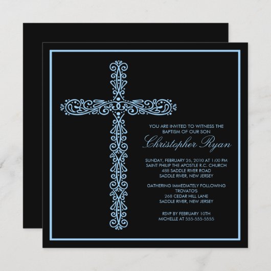 クロスバプテスマ《キリスト教》洗礼式や命名式ボーイバプテスマの招待 招待状 (正面/裏面)