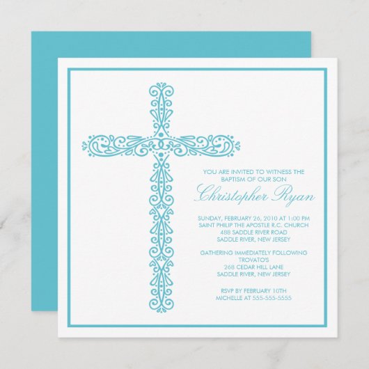 クロスバプテスマ《キリスト教》洗礼式や命名式少年バプテスマの誘導 招待状 (正面/裏面)