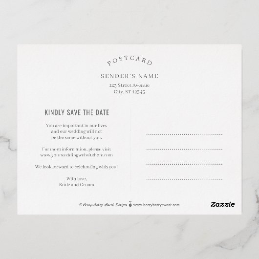 クロスパスFOIL日付はがきを保存 箔招待状ポストカード (裏面)