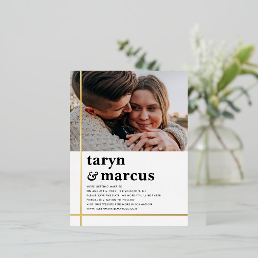 クロスパスFOIL日付はがきを保存 箔招待状ポストカード (立ち正面)