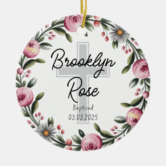 クロスパーソナライズされた《キリスト教》洗礼式や命名式バプテスマ セラミックオーナメント (正面)