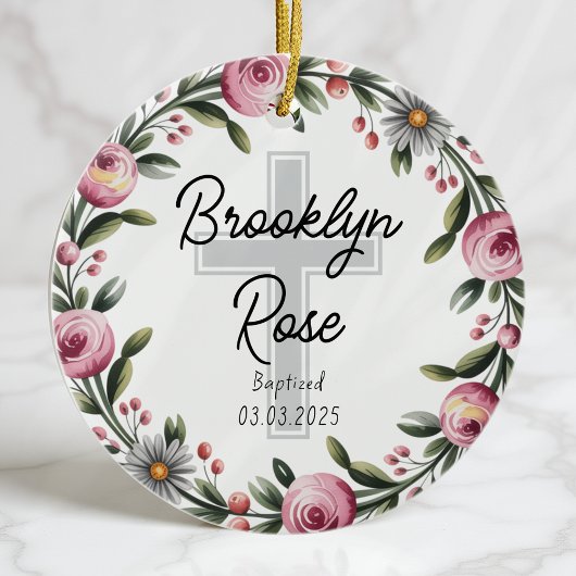 クロスパーソナライズされた《キリスト教》洗礼式や命名式バプテスマ セラミックオーナメント