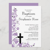 クロスパーモダンプルフラワーバプテスマの招待 招待状 (正面/裏面)