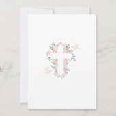 クロスピンクの花の少女ファーストホーリーコミュニオン 招待状 (裏面)