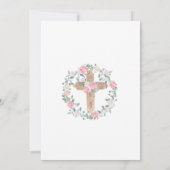 クロスピンクの花の少女ファーストホーリーコミュニオン 招待状 (裏面)