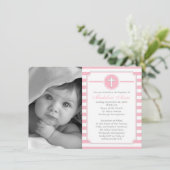 クロスピンクストライプガールフォトバプテスマ招待状 招待状 (スタンド正面)