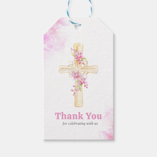 クロスピンクフローララン感謝していク花 ギフトタグ (正面)