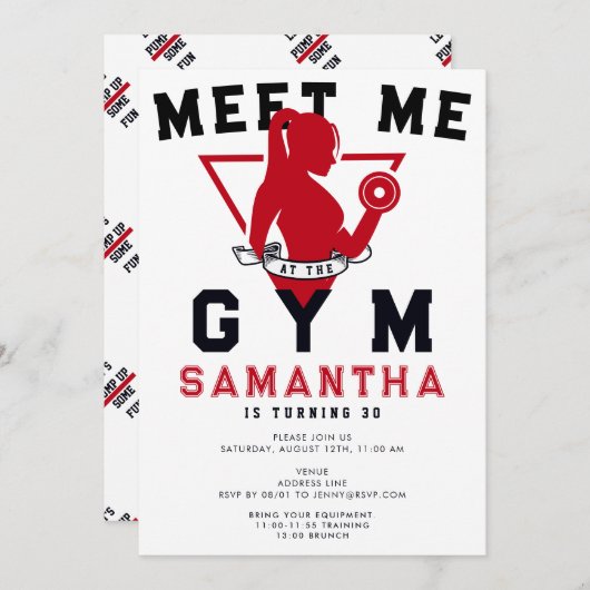 クロスフィットテーマフィットネストレーニングジム誕生日パーティー 招待状 (正面/裏面)