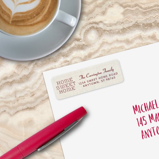 クロスフェイクステッチホームスウィートホームブルガンディリターン ラベル