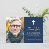 クロスフォトダークブルー悔やみや弔慰サンキューカード サンキューカード (スタンド正面)