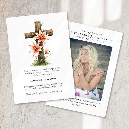 クロスフラワーフォト悔やみや弔慰葬儀記念 サンキューカード