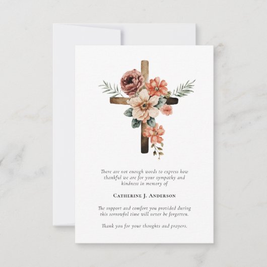 クロスフラワーフォト悔やみや弔慰葬儀記念 サンキューカード (正面)