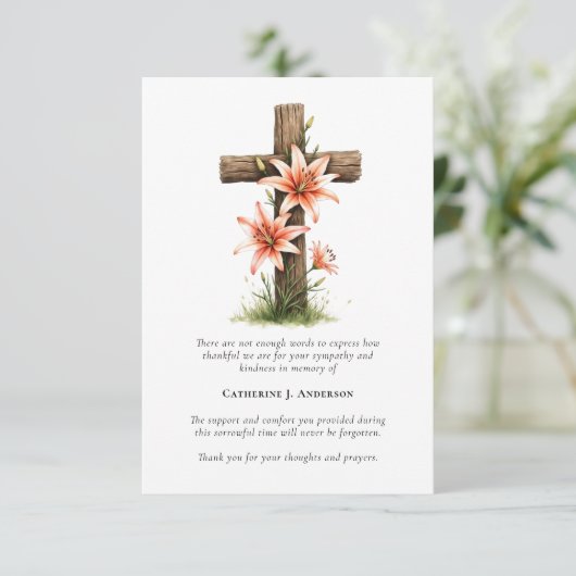 クロスフラワーフォト悔やみや弔慰葬儀記念 サンキューカード (スタンド正面)