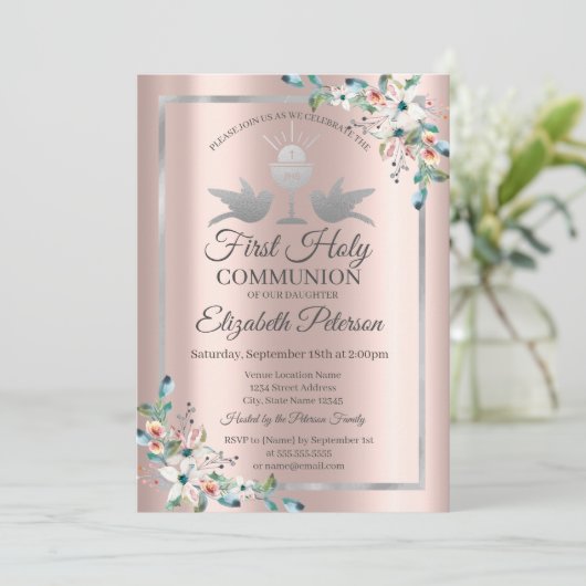 クロスフローラバラ金ゴールドファーストホーリーコミュニオン 招待状 (スタンド正面)