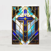 クロスブルーカラフルステンドグラスイラストレーション サンキューカード (正面)