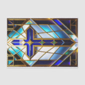 クロスブルーカラフルステンドグラスイラストレーション 薄葉紙 (正面)