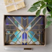 クロスブルーカラフルステンドグラスイラストレーション 薄葉紙 (ギフト)