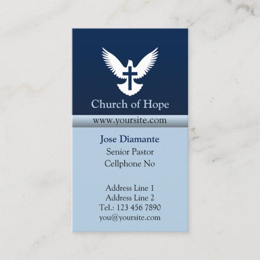 クロスブルー垂直教会カード付き鳩 名刺 (正面)