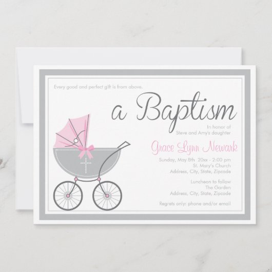 クロスベビー台車 | ピンクガールバプテスマ招待状 招待状 (正面)