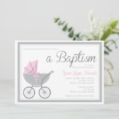 クロスベビー台車 | ピンクガールバプテスマ招待状 招待状 (スタンド正面)
