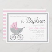 クロスベビー台車 | ピンクガールバプテスマ招待状 招待状 (正面/裏面)