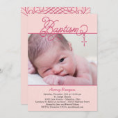 クロスペンダントフォトバプテスマ招待状 – ピンク 招待状 (正面/裏面)