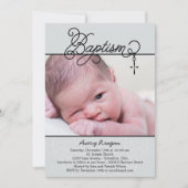 クロスペンダントフォトバプテスマ招待状 – ブラック 招待状 (正面)