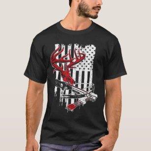 クロスボウアーチェリーボウ狩り迷彩柄アメリカンフラッグディ Tシャツ